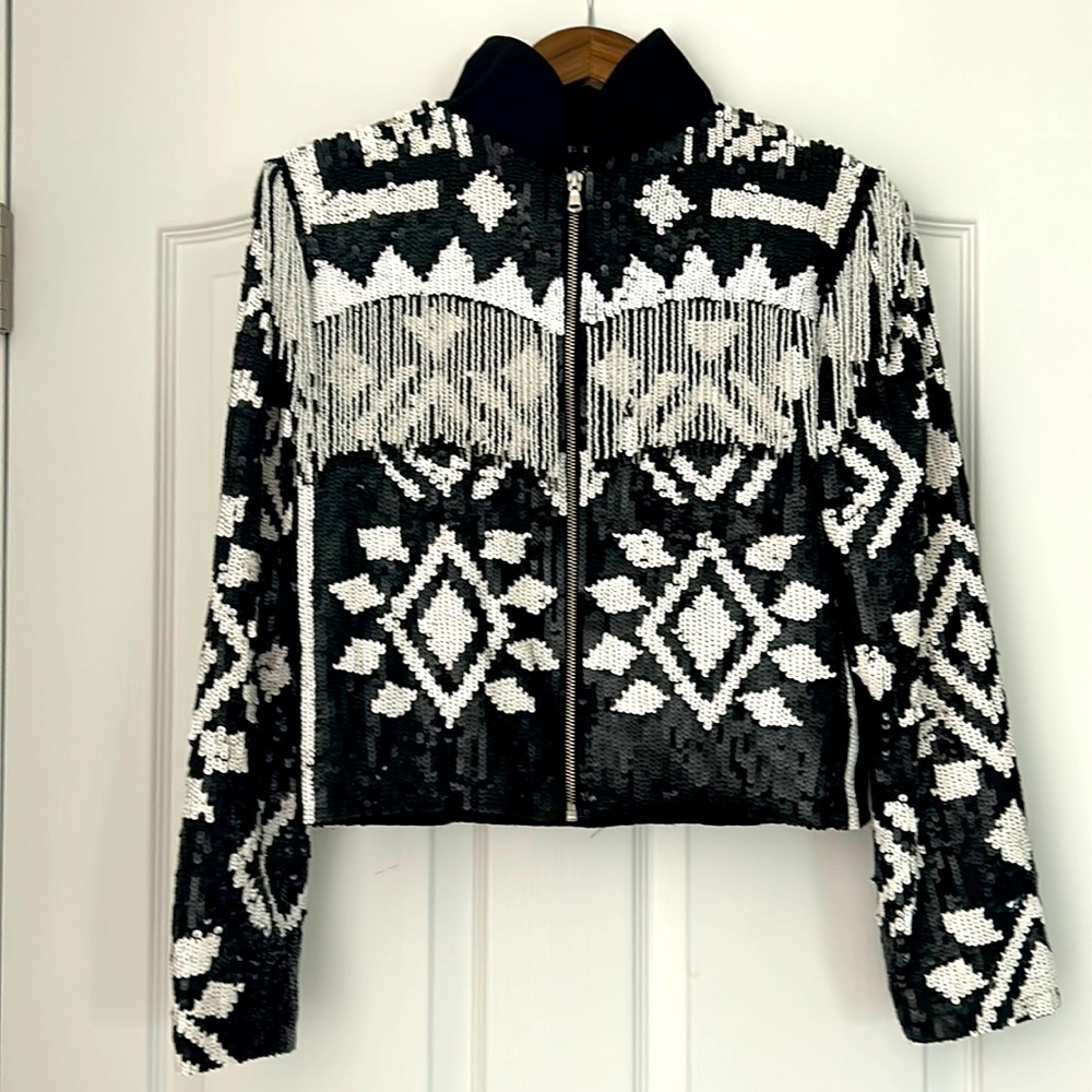 ETA size large sequin fringe jacket